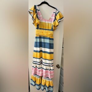 Entro Striped Yellow and Blue Maxi Dress